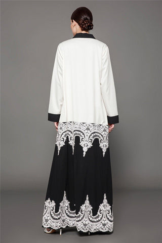 1566# Open lace abaya  muslim long dress - CHAOMENG MUSLIM SHOP