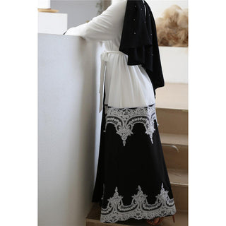 1566# Open lace abaya  muslim long dress - CHAOMENG MUSLIM SHOP