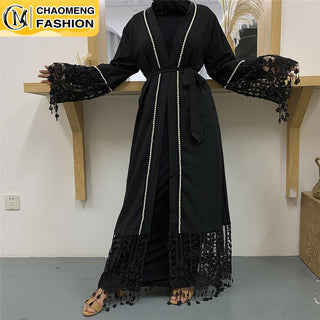 1587#Muslim For Women Open Abaya Kimono Long Lace Tassel Sleeve - CHAOMENG MUSLIM SHOP