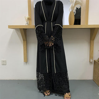 1587#Muslim For Women Open Abaya Kimono Long Lace Tassel Sleeve - CHAOMENG MUSLIM SHOP
