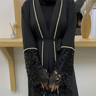 1587#Muslim For Women Open Abaya Kimono Long Lace Tassel Sleeve - CHAOMENG MUSLIM SHOP