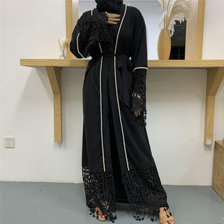 1587#Muslim For Women Open Abaya Kimono Long Lace Tassel Sleeve - CHAOMENG MUSLIM SHOP