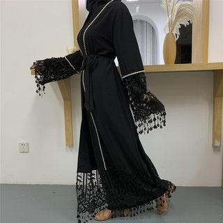 1587#Muslim For Women Open Abaya Kimono Long Lace Tassel Sleeve - CHAOMENG MUSLIM SHOP