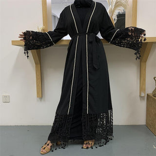 1587#Muslim For Women Open Abaya Kimono Long Lace Tassel Sleeve - CHAOMENG MUSLIM SHOP