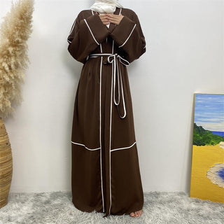 1679# 3 colour Dubai Long Sleeve Nida Muslim Abaya Dress White Line Style - CHAOMENG MUSLIM SHOP