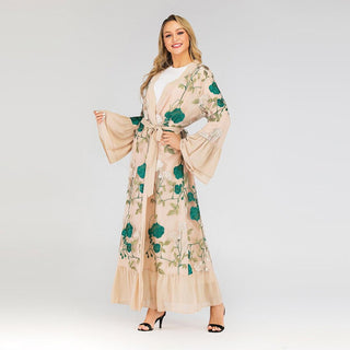 1708#Open Abaya Dubai Kimono Turkish Hijab Muslim Dress - CHAOMENG MUSLIM SHOP