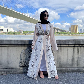 1789#Lace Abaya Long Sleeve New Fashion Dress - CHAOMENG MUSLIM SHOP
