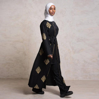 1799#[With hijabs]New Arrivals Arab Fashion Printed Lantern Sleeve Cardigan Robe Muslim Abaya - Premium 服装 from CHAOMENG - Just $32.90! Shop now at CHAOMENG MUSLIM SHOP