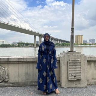 1799#[With hijabs]New Arrivals Arab Fashion Printed Lantern Sleeve Cardigan Robe Muslim Abaya - Premium 服装 from CHAOMENG - Just $32.90! Shop now at CHAOMENG MUSLIM SHOP