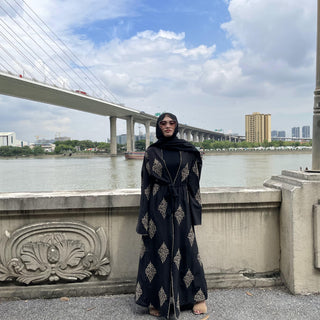 1799#[With hijabs]New Arrivals Arab Fashion Printed Lantern Sleeve Cardigan Robe Muslim Abaya - Premium 服装 from CHAOMENG - Just $32.90! Shop now at CHAOMENG MUSLIM SHOP