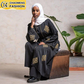 1799#[With hijabs]New Arrivals Arab Fashion Printed Lantern Sleeve Cardigan Robe Muslim Abaya - Premium 服装 from CHAOMENG - Just $32.90! Shop now at CHAOMENG MUSLIM SHOP