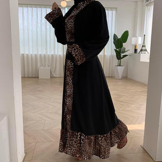 1819#Woman Robe Front Open Kimono Cardigan Leopard Print Dubai Abaya - Premium  from Chaomeng Store - Just $29.90! Shop now at CHAOMENG MUSLIM SHOP