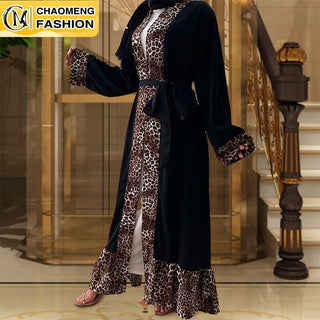 1819#Woman Robe Front Open Kimono Cardigan Leopard Print Dubai Abaya - Premium  from Chaomeng Store - Just $29.90! Shop now at CHAOMENG MUSLIM SHOP