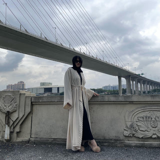 1838#Middle East Eid Muslim Fashion Pearls Kimono Modest Elegant Cardigan Dubai Abaya - Premium  from Chaomeng Store - Just $27.90! Shop now at CHAOMENG MUSLIM SHOP