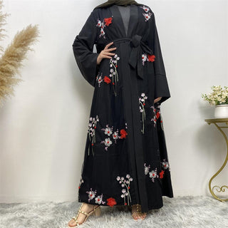 1845# Elegant 3D Flower Turkish Kaftan Modest Black Abaya Dress - Premium  from CHAOMENG - Just $25.90! Shop now at CHAOMENG MUSLIM SHOP