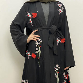 1845# Elegant 3D Flower Turkish Kaftan Modest Black Abaya Dress - Premium  from CHAOMENG - Just $25.90! Shop now at CHAOMENG MUSLIM SHOP