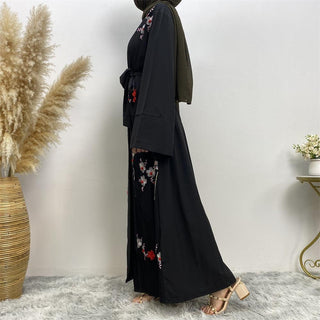 1845# Elegant 3D Flower Turkish Kaftan Modest Black Abaya Dress - Premium  from CHAOMENG - Just $25.90! Shop now at CHAOMENG MUSLIM SHOP