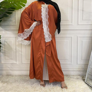 1872#Modest Kimono Open Abaya Dubai Fashion Lace Applique - CHAOMENG MUSLIM SHOP