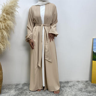 1876#  Hot Sale Solid Color Cuff Big Border With Big Belt Simplicity Versatile Daily Casual Abaya - Premium 服装 from CHAOMENG MUSLIM SHOP - Just $26.90! Shop now at CHAOMENG MUSLIM SHOP