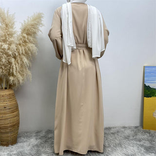 1876#  Hot Sale Solid Color Cuff Big Border With Big Belt Simplicity Versatile Daily Casual Abaya - Premium 服装 from CHAOMENG MUSLIM SHOP - Just $26.90! Shop now at CHAOMENG MUSLIM SHOP