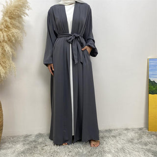 1876#  Hot Sale Solid Color Cuff Big Border With Big Belt Simplicity Versatile Daily Casual Abaya - Premium 服装 from CHAOMENG MUSLIM SHOP - Just $26.90! Shop now at CHAOMENG MUSLIM SHOP