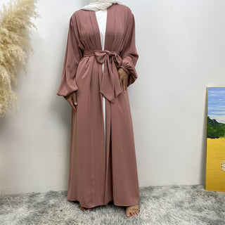 1876#  Hot Sale Solid Color Cuff Big Border With Big Belt Simplicity Versatile Daily Casual Abaya - Premium 服装 from CHAOMENG MUSLIM SHOP - Just $26.90! Shop now at CHAOMENG MUSLIM SHOP