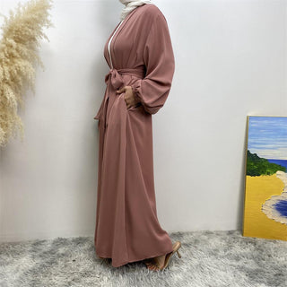 1876#  Hot Sale Solid Color Cuff Big Border With Big Belt Simplicity Versatile Daily Casual Abaya - Premium 服装 from CHAOMENG MUSLIM SHOP - Just $26.90! Shop now at CHAOMENG MUSLIM SHOP