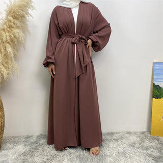 1876#  Hot Sale Solid Color Cuff Big Border With Big Belt Simplicity Versatile Daily Casual Abaya - Premium 服装 from CHAOMENG MUSLIM SHOP - Just $26.90! Shop now at CHAOMENG MUSLIM SHOP