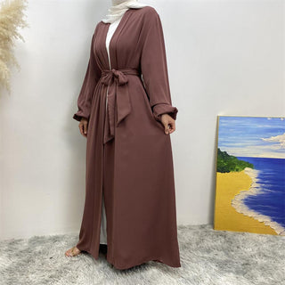 1876#  Hot Sale Solid Color Cuff Big Border With Big Belt Simplicity Versatile Daily Casual Abaya - Premium 服装 from CHAOMENG MUSLIM SHOP - Just $26.90! Shop now at CHAOMENG MUSLIM SHOP