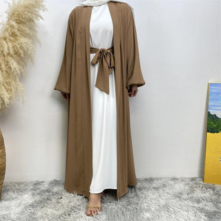 1876#  Hot Sale Solid Color Cuff Big Border With Big Belt Simplicity Versatile Daily Casual Abaya - Premium 服装 from CHAOMENG MUSLIM SHOP - Just $26.90! Shop now at CHAOMENG MUSLIM SHOP