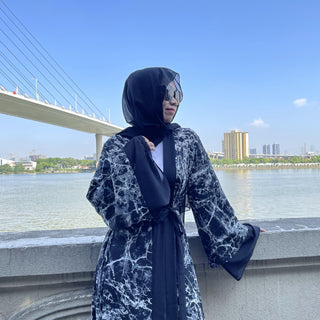 1884# Latest Designs Printed Chiffon Abaya With Ruffles Muslim Dress Dubai Size Summer Spring Islamic Clothing For Women - Premium  from Chaomeng Store - Just $29.90! Shop now at CHAOMENG MUSLIM SHOP