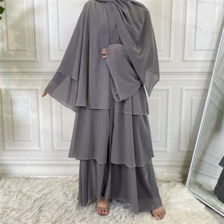 1896#[With hijabs]3 layers Chiffon Lantern Sleeve Abaya - CHAOMENG MUSLIM SHOP