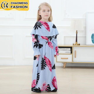 1902#Abaya Modest Fashion Printing With Lapel Little Girls Dress - Premium  from Chaomeng Store - Just $26.90! Shop now at CHAOMENG MUSLIM SHOP
