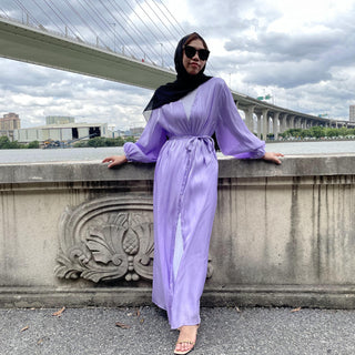 1926# 10 Colors New Design Long Sleeve Shiny Silk Muslim Dress - CHAOMENG MUSLIM SHOP