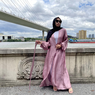 1926# 10 Colors New Design Long Sleeve Shiny Silk Muslim Dress - CHAOMENG MUSLIM SHOP