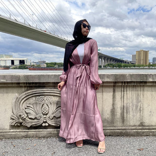 1926# 10 Colors New Design Long Sleeve Shiny Silk Muslim Dress - CHAOMENG MUSLIM SHOP