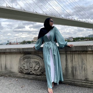 1926# 10 Colors New Design Long Sleeve Shiny Silk Muslim Dress - CHAOMENG MUSLIM SHOP