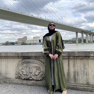 1926# 10 Colors New Design Long Sleeve Shiny Silk Muslim Dress - CHAOMENG MUSLIM SHOP