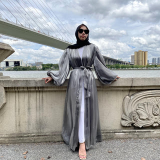 1941#Shiny Satin Open Abaya Super Big Cuff Premium Fabric - Premium 服饰与配饰 from CHAOMENG - Just $26.90! Shop now at CHAOMENG MUSLIM SHOP