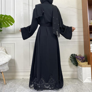 1947# Long Sleeve Beautiful Lace Elegant Simple Abaya For Muslim Women - CHAOMENG MUSLIM SHOP