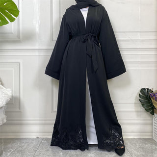 1947# Long Sleeve Beautiful Lace Elegant Simple Abaya For Muslim Women - CHAOMENG MUSLIM SHOP