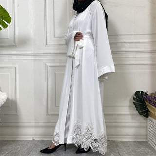 1947# Long Sleeve Beautiful Lace Elegant Simple Abaya For Muslim Women - CHAOMENG MUSLIM SHOP