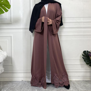 1947# Long Sleeve Beautiful Lace Elegant Simple Abaya For Muslim Women - CHAOMENG MUSLIM SHOP