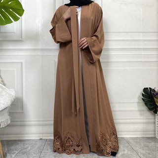 1947# Long Sleeve Beautiful Lace Elegant Simple Abaya For Muslim Women - CHAOMENG MUSLIM SHOP