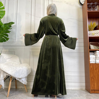 1951# Winter Design Solid Color Fashion Simplicity Open Latest Abaya - CHAOMENG MUSLIM SHOP
