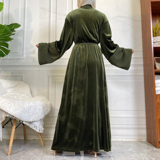 1951# Winter Design Solid Color Fashion Simplicity Open Latest Abaya - CHAOMENG MUSLIM SHOP