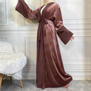 1951# Winter Design Solid Color Fashion Simplicity Open Latest Abaya - CHAOMENG MUSLIM SHOP