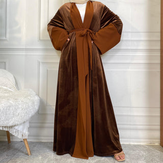 1951# Winter Design Solid Color Fashion Simplicity Open Latest Abaya - CHAOMENG MUSLIM SHOP