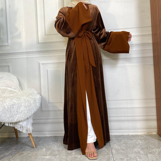 1951# Winter Design Solid Color Fashion Simplicity Open Latest Abaya - CHAOMENG MUSLIM SHOP