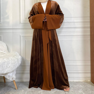 1951# Winter Design Solid Color Fashion Simplicity Open Latest Abaya - CHAOMENG MUSLIM SHOP